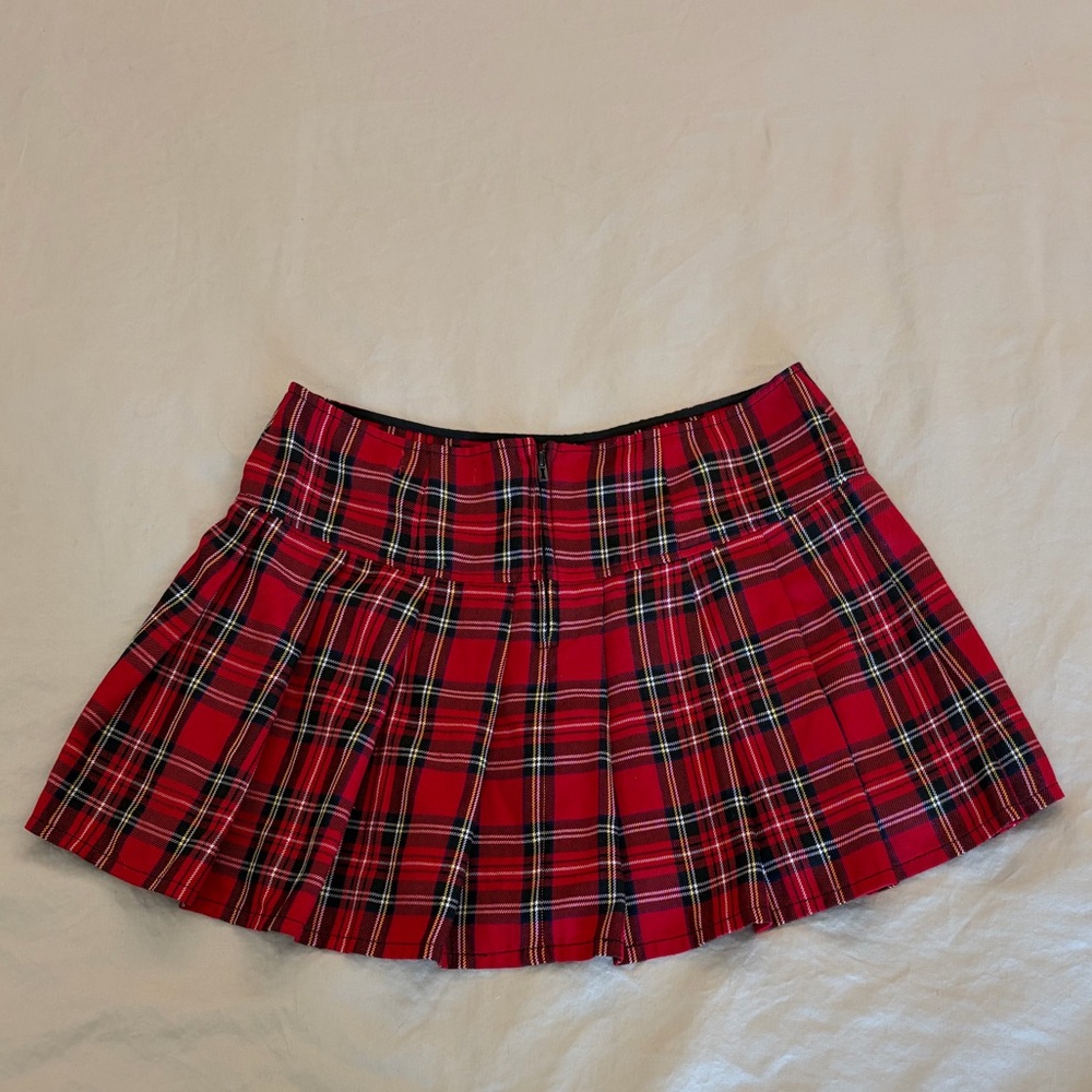 Royal Bones by Daang Red Plaid Pleated Mini Skirt Punk Tartan Schoolgirl Size M